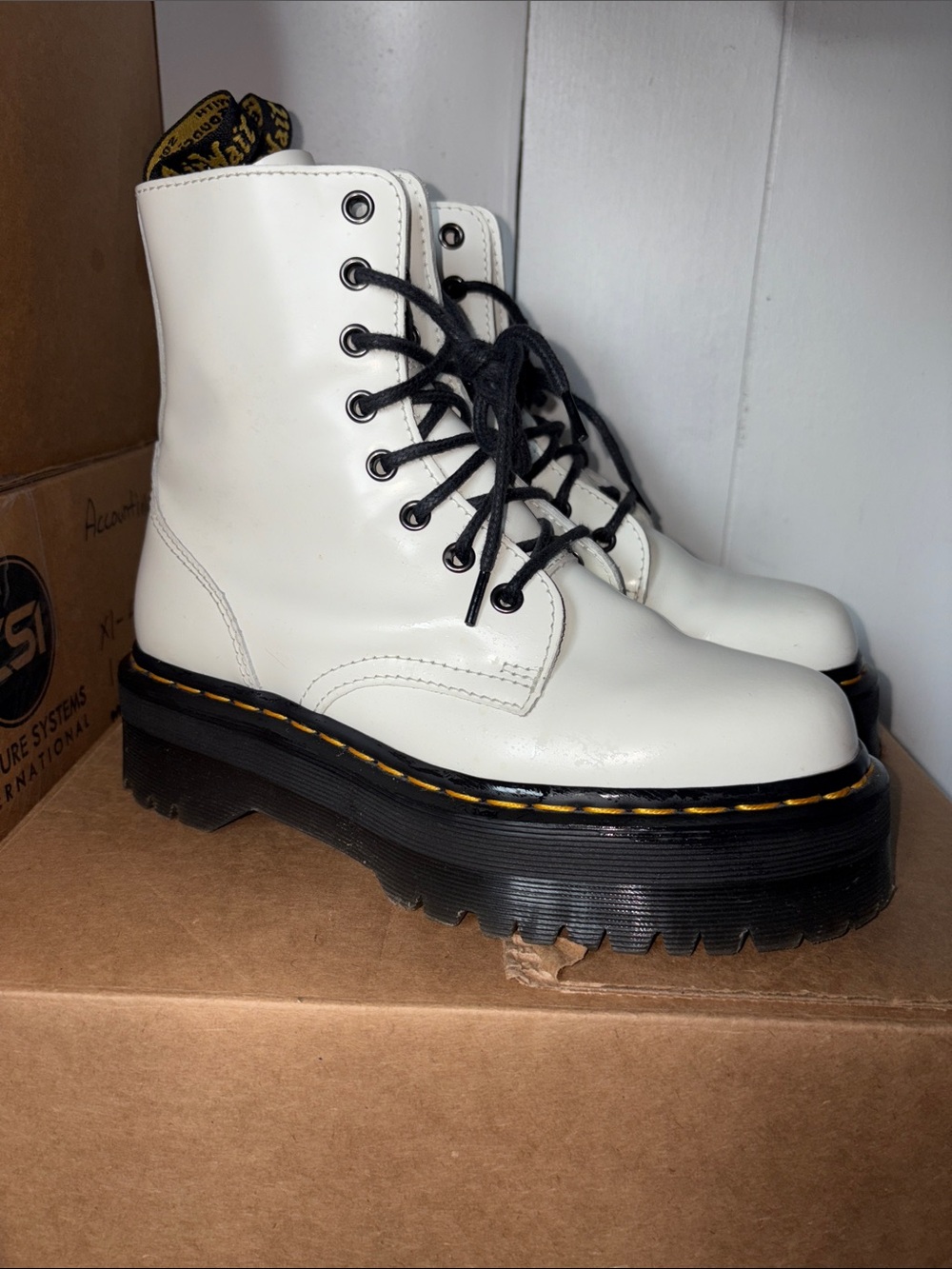 Dr. Martens White Platform Lace-Up Combat Boots - Women's size 7